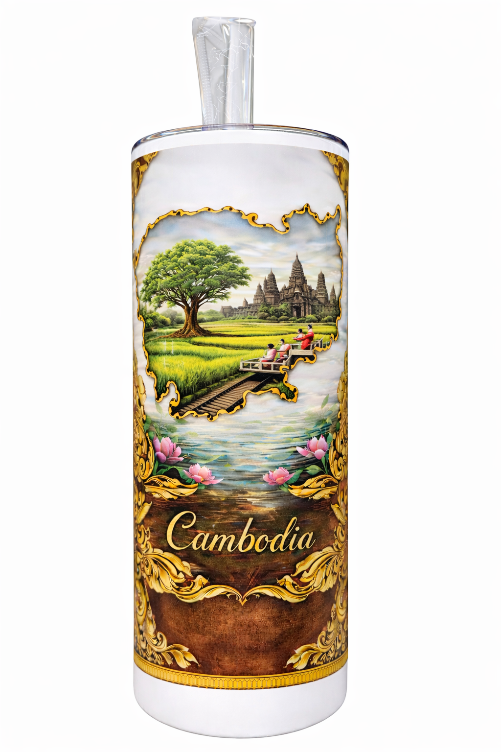 Khmer-USA Heritage Tumbler – Angkor Wat Patriotic 20oz Stainless Steel Cup