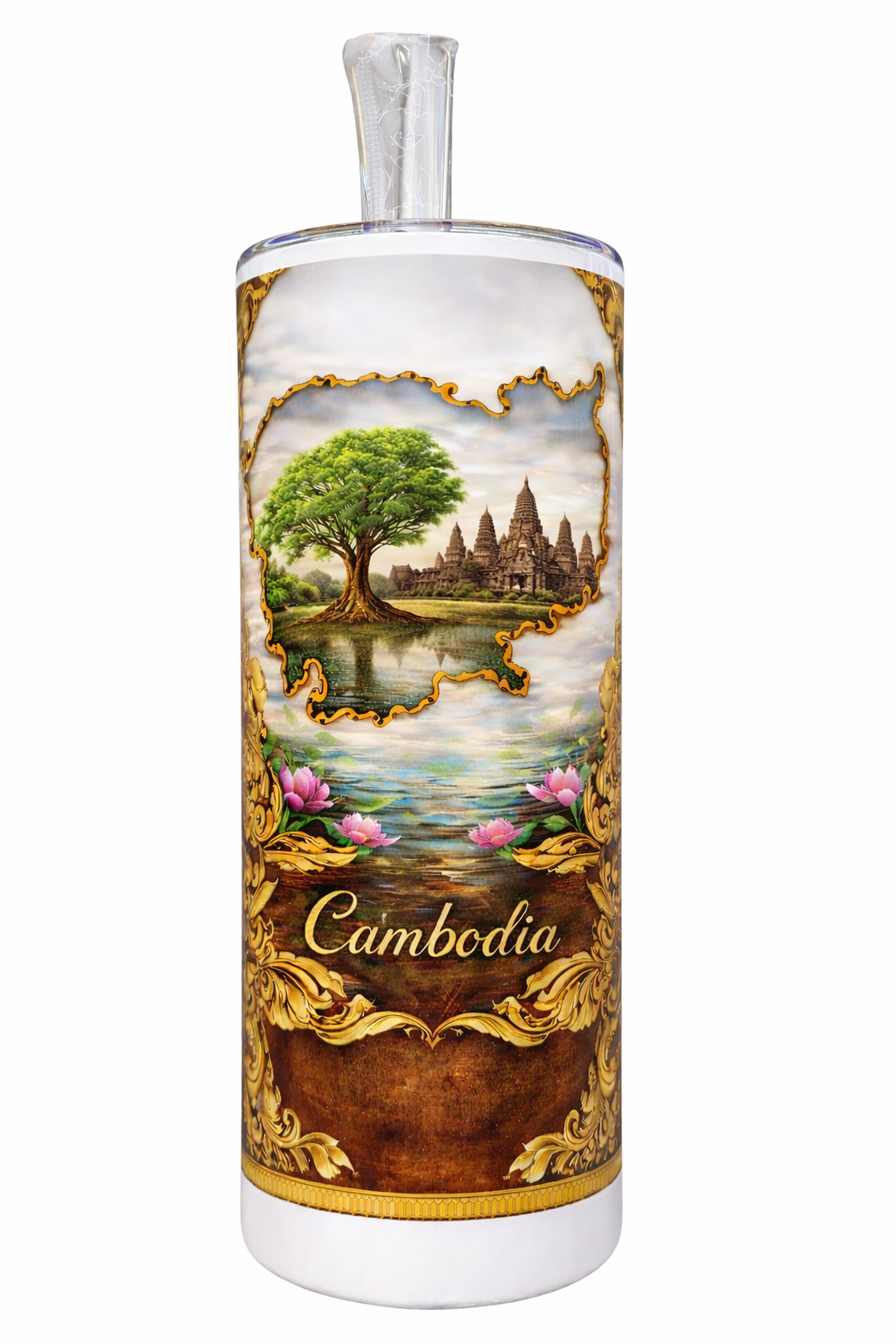 Khmer-USA Heritage Tumbler – Angkor Wat Patriotic 20oz Stainless Steel Cup