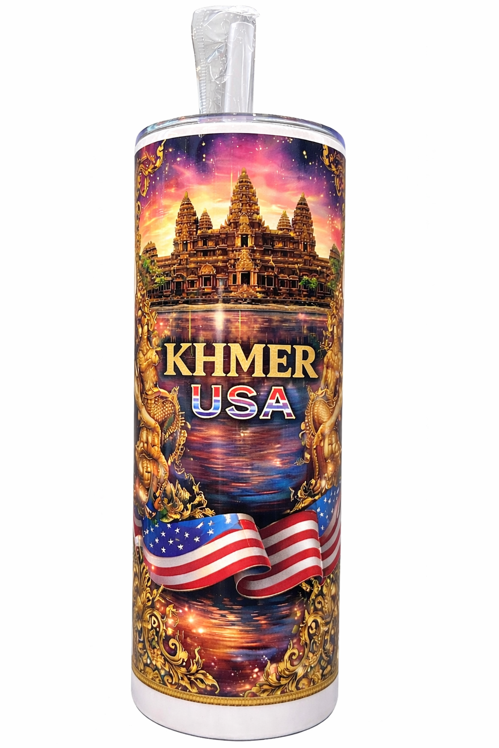 Khmer-USA Heritage Tumbler – Angkor Wat Patriotic 20oz Stainless Steel Cup